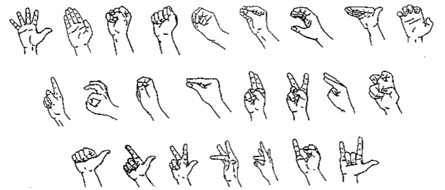 Some common handshapes, adapted from Sandler et al. (2008:145).